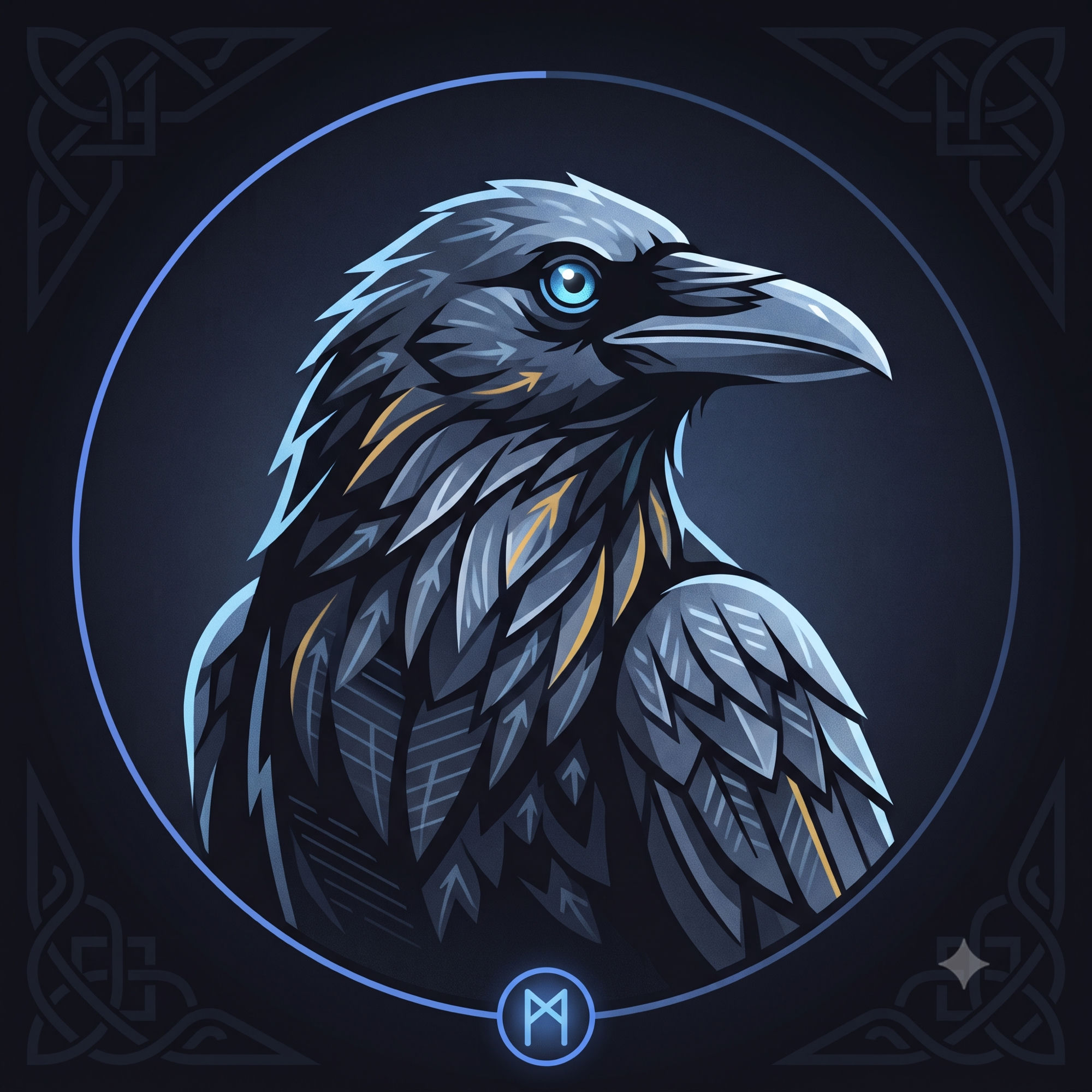 Retrato do agente Muninn, corvo nórdico que representa a memória e o recap diário.