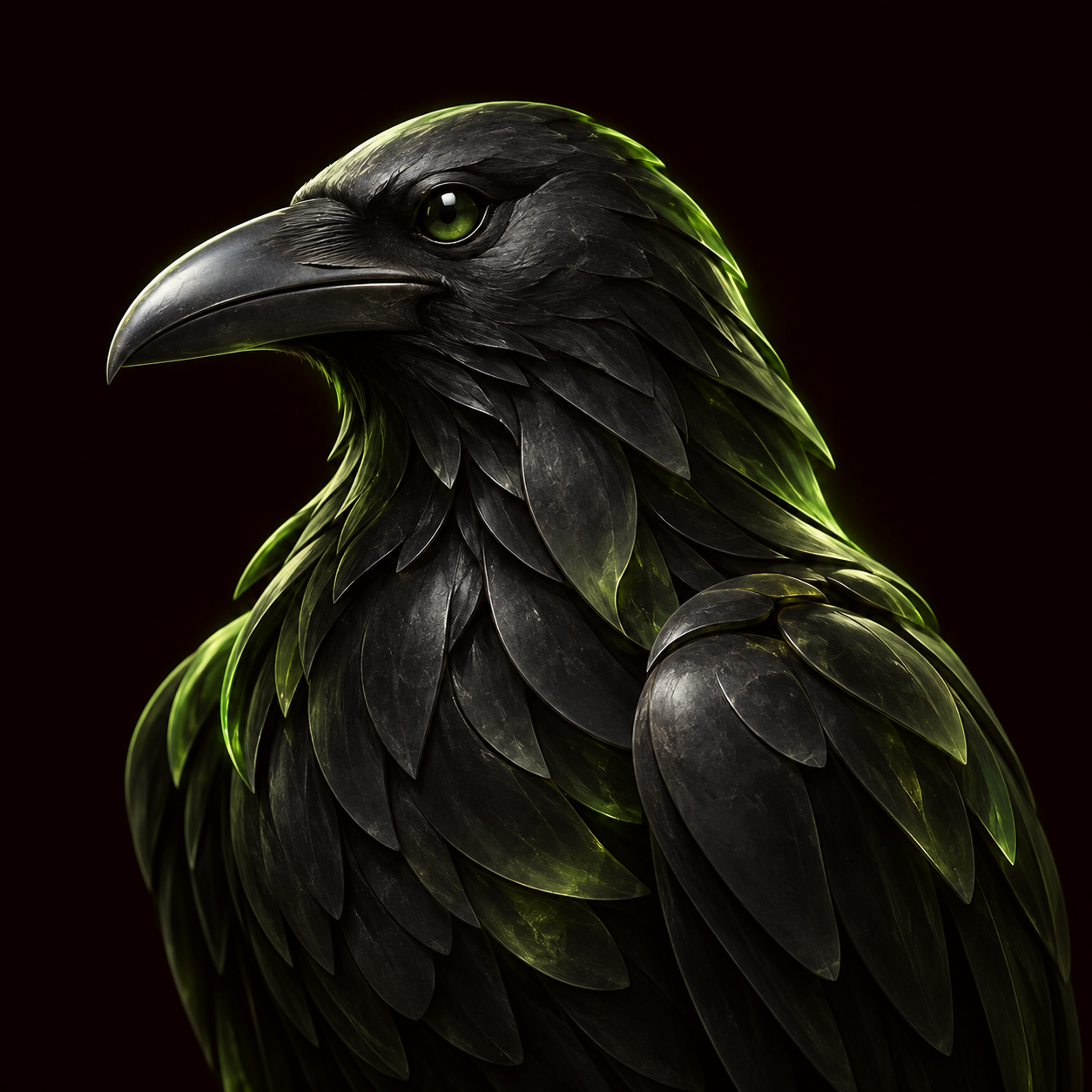 Retrato do agente Muninn, corvo nórdico que representa a memória e o recap diário.