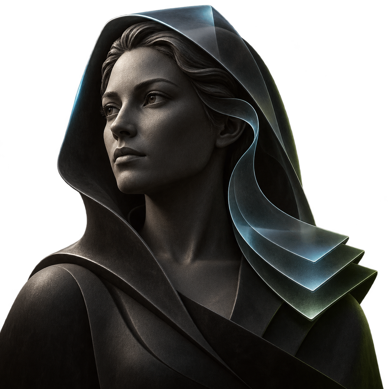 Retrato da agente Saga, cronista nórdica que registra reuniões e gera insights.